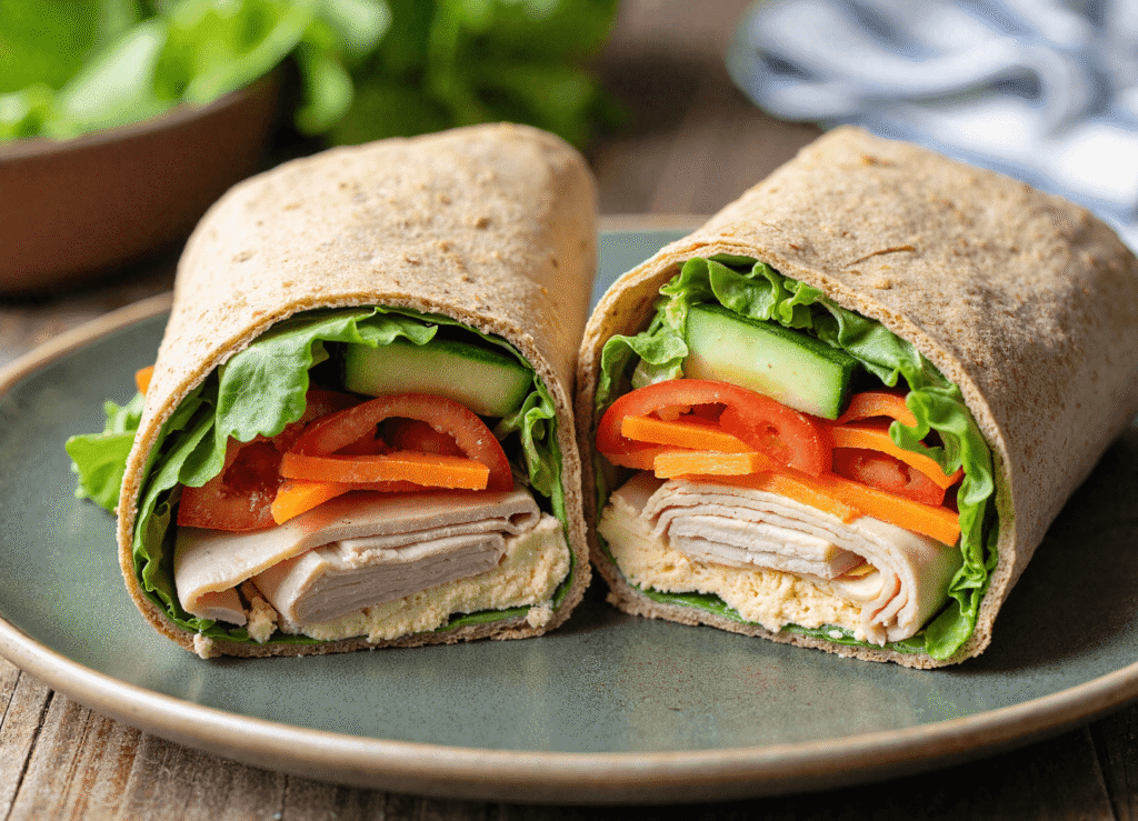 Mediterranean chicken pita filled with grilled chicken breast, fresh tomatoes, onions, cucumbers, lettuce, and drizzled with yogurt sauce.